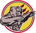 California Grizzly Bear Swiping Paw Circle Retro