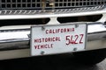 California Historical Vehicle license plate on chrome bumper of a vehicle of historic value and interest. Close up. - Carmel,