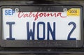 California license plate reads Ã¯Â¿Â½I Won 2Ã¯Â¿Â½