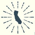 California Logo. Grunge sunburst poster with map.
