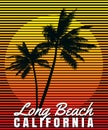 California Long Beach sunset print t-shirt design. Poster retro palm tree silhouettes Royalty Free Stock Photo