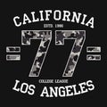 California, Los Angeles graphic design for t-shirt with camouflage texture and slogan. LA tee shirt print. Vector.