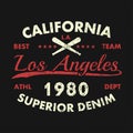 California, Los Angeles grunge print for apparel with baseball bat. Superior denim. Typography emblem for t-shirt. Vector.