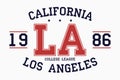 California, Los Angeles slogan typography graphics for t-shirt. College print for apparel. Varsity LA stamp. Vector.