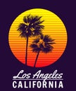 California Los Angeles sunset print t-shirt design. Poster retro palm tree silhouettes Royalty Free Stock Photo