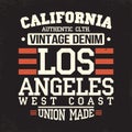 California Los Angeles t-shirt graphics. Vintage denim typography, t-shirt graphics, poster, banner, textile, apparel