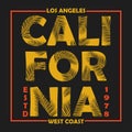 California, Los Angeles typography for design clothes, t-shirts with palm leaves. Graphics for print product, apparel. Vector.