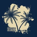 California, Los Angeles typography. T-shirt graphics with tropic palms