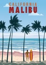 California Malibu Beach retro travel poster Royalty Free Stock Photo