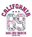 `California, Malibu beach` typography, tee shirt graphics