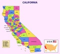 California Map. State and district map of California. Administrative and political map of California with names and color design