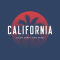 California Ocean Avenue t-shirt and apparel design with palm tree and halftoned sun, vector illustration, typography, print, logo Royalty Free Stock Photo