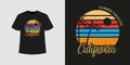 California ocean beach t shirt style and trendy clothing design with tree silhouettes