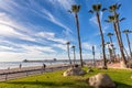 California Oceanside pier with palm trees view