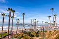 California Oceanside pier with palm trees view Royalty Free Stock Photo