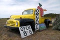 California: organic strawberry farm stand truck sign