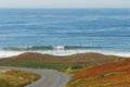 California- A panorama of Beautifully Colorful Ice Plants Along a Coastal Road Royalty Free Stock Photo
