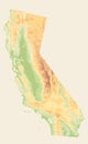 California Physical Map Vinatge Colors - Blank Map