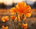 california poppies at sunset