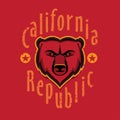 California Republic apparel t shirt fashion design, Grizzly Bear Head graphic, typographic art, ink drawing illustration.