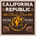 California Republic Vintage Typography With A Grizzly Bear