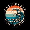California retro t-shirt design with waves