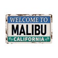 Malibu Beach, California retro vintage rusted metal plate poster.