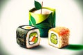 California roll with fish and seaweed sushi set