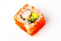 California roll with shrimp, tobiko, avocado and Japanese mayonnaise Royalty Free Stock Photo