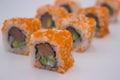 California Roll Sushi with Masago Close-up