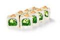 California rolls with hiyashi wakame, cucumbers and avocado topped with sesame and peanut sauce Royalty Free Stock Photo