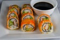 California roll with masago arranded on a plate Royalty Free Stock Photo