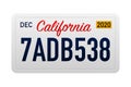 California s Car number in the United States of America. Marking of car license plates. Realistic car registration plate Royalty Free Stock Photo