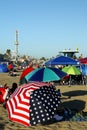 California: Santa Cruz crowded beach umbrellas Royalty Free Stock Photo