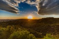 California skyline and hollywood sign at sunset Royalty Free Stock Photo