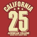 California sport wear T-shirt Typography design. Vector