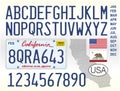 California state car license plate, letters, numbers and symbols, vector illustration, USA Royalty Free Stock Photo