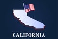 California state Isometric map and USA natioanl flag 3D isometric shape of us state Vector Illustration