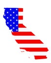 California state map vector silhouette illustration. United States of America flag over California map. USA. Royalty Free Stock Photo