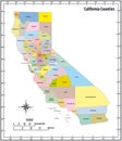 California state outline administrative and political map in color