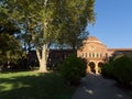 California State University with lush green garden at Chico, Administration Building main entrance