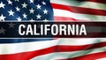 California state on a USA flag background, 3D rendering. United States of America flag waving in the wind. Proud American Flag Royalty Free Stock Photo