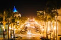 California Street at night, in downtown Ventura, California.