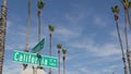 California street road sign on crossroad. Lettering on intersection signpost, symbol of summertime travel and vacations. USA Royalty Free Stock Photo