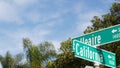 California street road sign on crossroad. Lettering on intersection signpost, symbol of summertime travel and vacations. USA Royalty Free Stock Photo