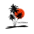 California sunset logo badge on white background graphics for t-shirts and other print production. Palm tree silhouette sunset Royalty Free Stock Photo