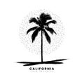 California sunset logo badge on white background graphics for t-shirts and other print production. Palm tree silhouette concept. Royalty Free Stock Photo