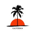 California sunset logo badge on white background graphics for t-shirts and other print production. Vector illustration for design Royalty Free Stock Photo