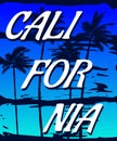 California sunset print t-shirt design. Poster retro grunge palm tree silhouettes Royalty Free Stock Photo