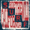 California surf wear typography emblem. Surfing t-shirt graphic design